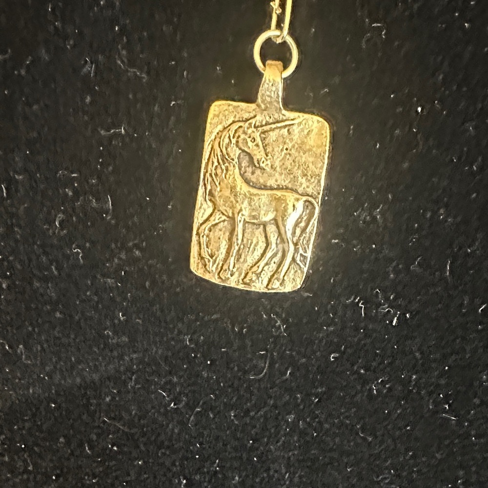 Essentials Gold Chain paper clip Necklace with unicorn Pendant…Believe